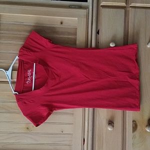 Red, strechy, short sleeve, V-neck size M